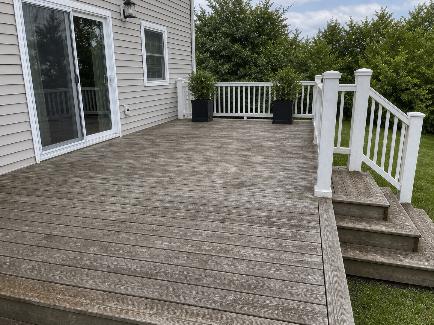 Deck before staining — weathered and faded